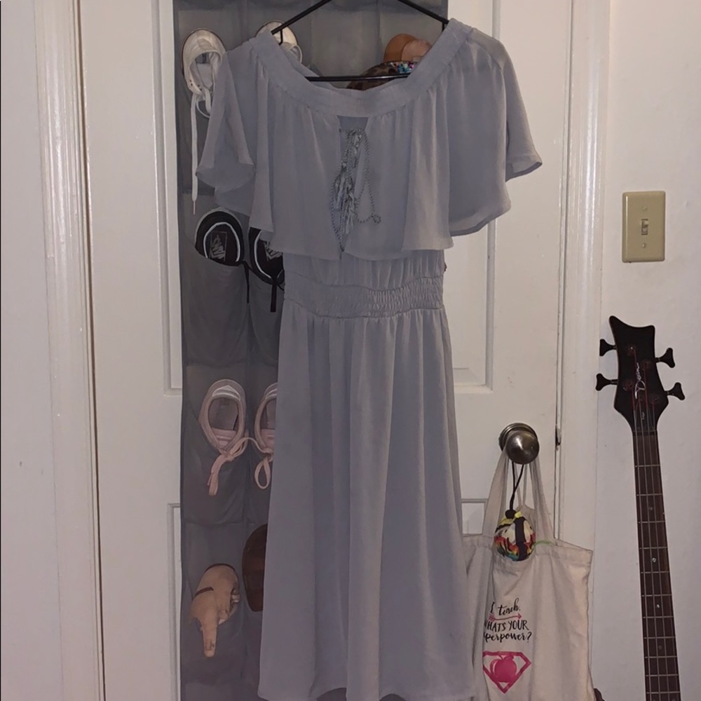 Gray Off-Shoulder Midi Dress